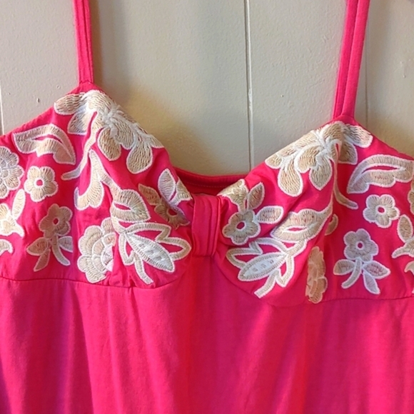 Embroidered PINK Spaghetti Strap MINI DRESS SZ LARGE - Picture 2 of 10